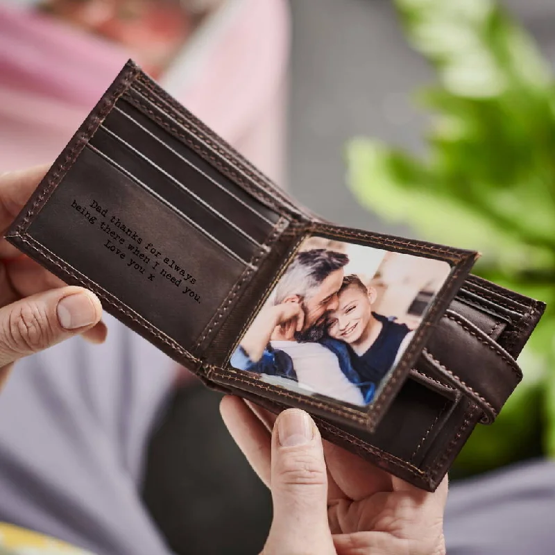 Card Case for Joggers for Running-Leather Tri Fold Wallet with Photo Card