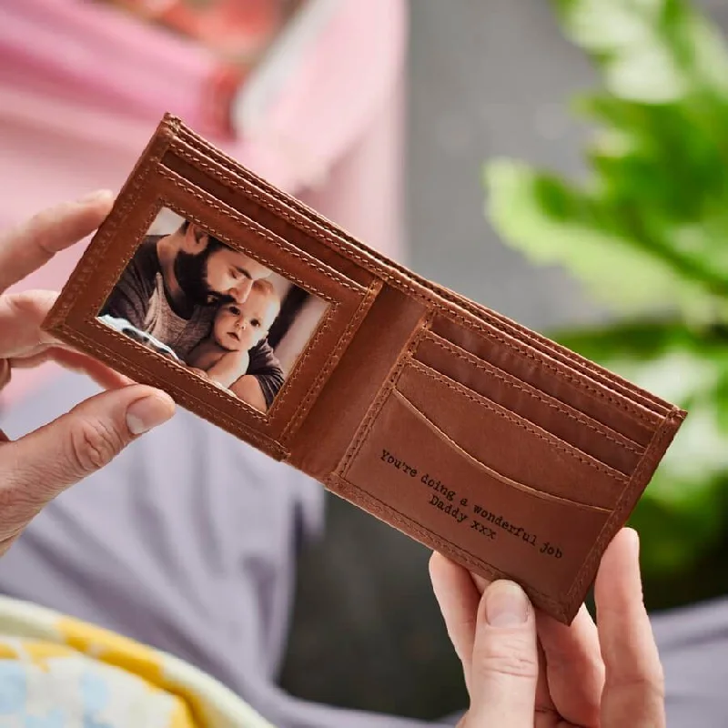 Card Case for Bargain Hunters for Deals-Leather Wallet with Message and Photo Card