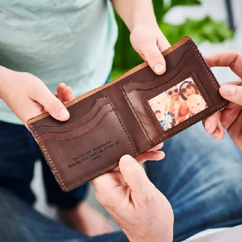 Card Case with Dividers for Organize-Personalised Leather Card Wallet With Metal Photo Card