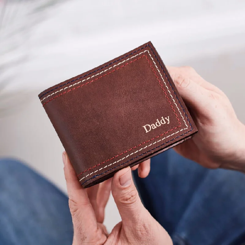 Wallet with Compartments for Storage-Personalised Leather Wallet With Triple Stitch