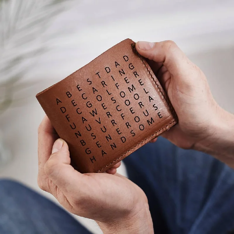 Card Case with Mirror for Check-Personalised Leather Wallet With Word Search