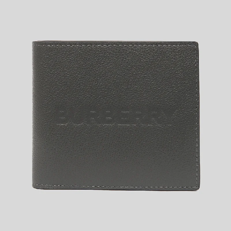 Magnetic Card Case for Easy-Burberry Embossed Logo Leather International Bifold Wallet In Charcoal Grey RS-80528821