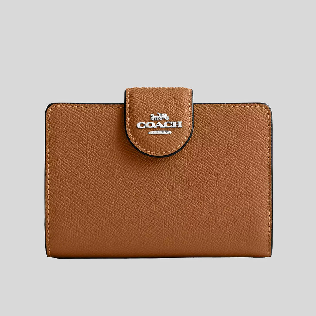 Card Case with ID Window for Visible-COACH Medium Corner Zip Wallet In Crossgrain Leather Light Saddle RS-6390