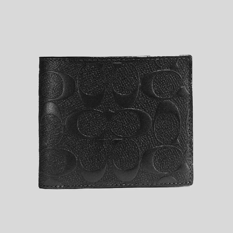 Card Case with Embossed Design for Stylish-COACH Men's 3 In 1 Wallet In Signature Leather Black RS-CR957