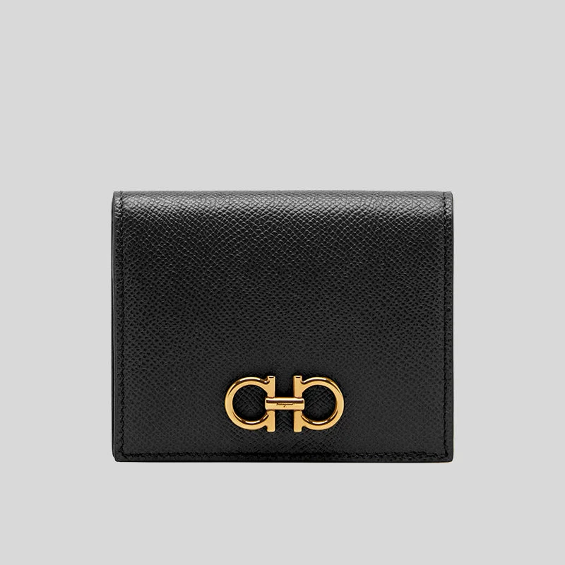 Plastic Card Case for Budget-Ferragamo Calf Leather Small Bifold Wallet Black RS-726512