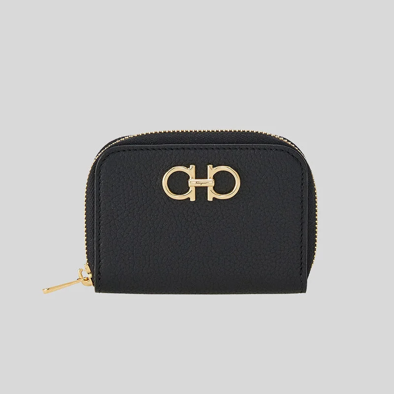 Wallet for Long Trips for Travel-Ferragamo Gancini Card Case Small Wallet Black RS-758664