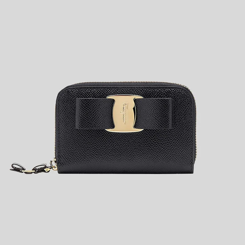 Card Case for Everyday Use for Practical-Ferragamo Vera Bow Card Case Small Wallet Black RS-725290