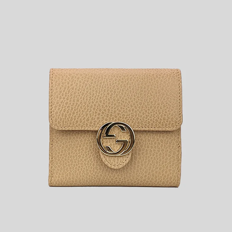 Wallet with Handle for Hold-GUCCI Interlock GG Bifold Leather Wallet Beige RS-615525