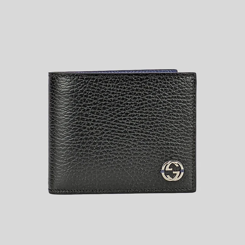 Wallet for Foodies for Dining-GUCCI Men's Leather Bifold Wallet With Interlock GG Logo Black/Blue RS-610464