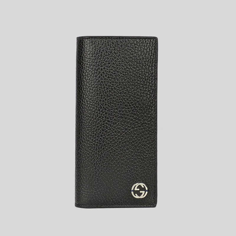 Card Case for Party Use for Social-GUCCI Men's Leather Long Bifold Wallet With Interlock GG Logo Black/Blue RS-610467