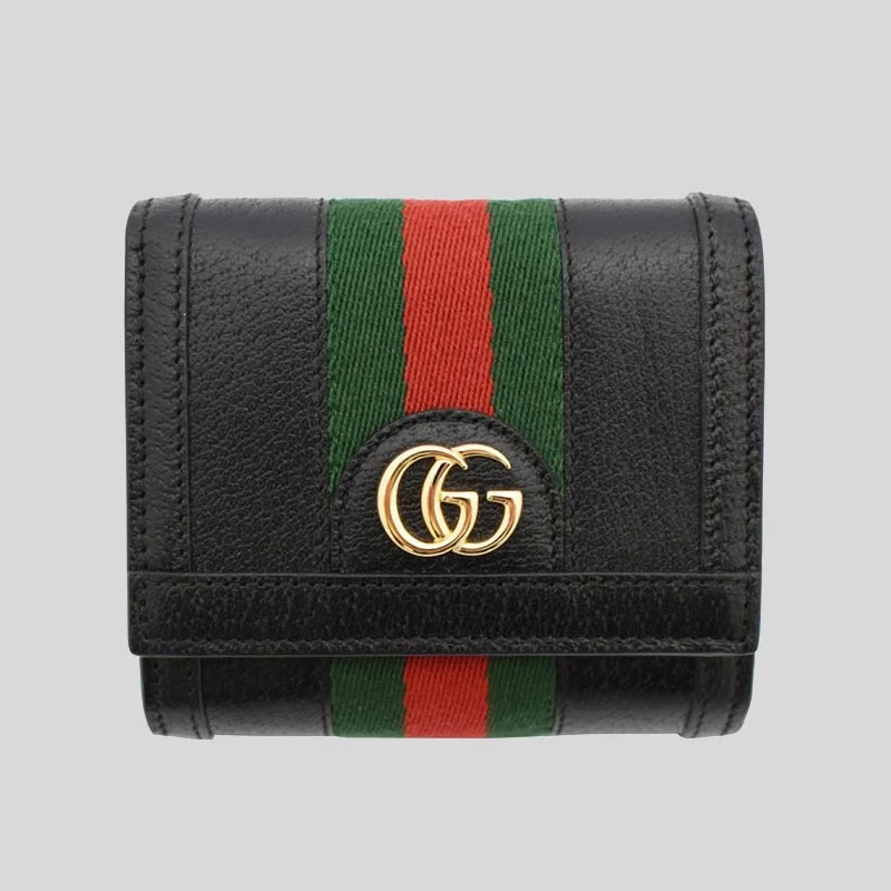 Card Case with Mirror for Check-Gucci Ophidia Leather Bifold Wallet Black RS-719887