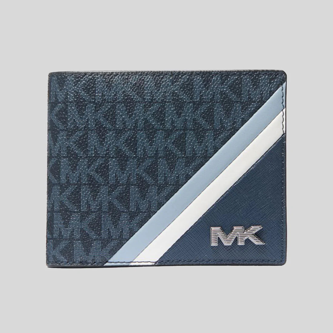 Card Case with Elastic Band for Flexible-MICHAEL KORS Rivington Striped Logo Billfold Wallet With Coin Pouch Pale Blue RS-36F4LRVF3L