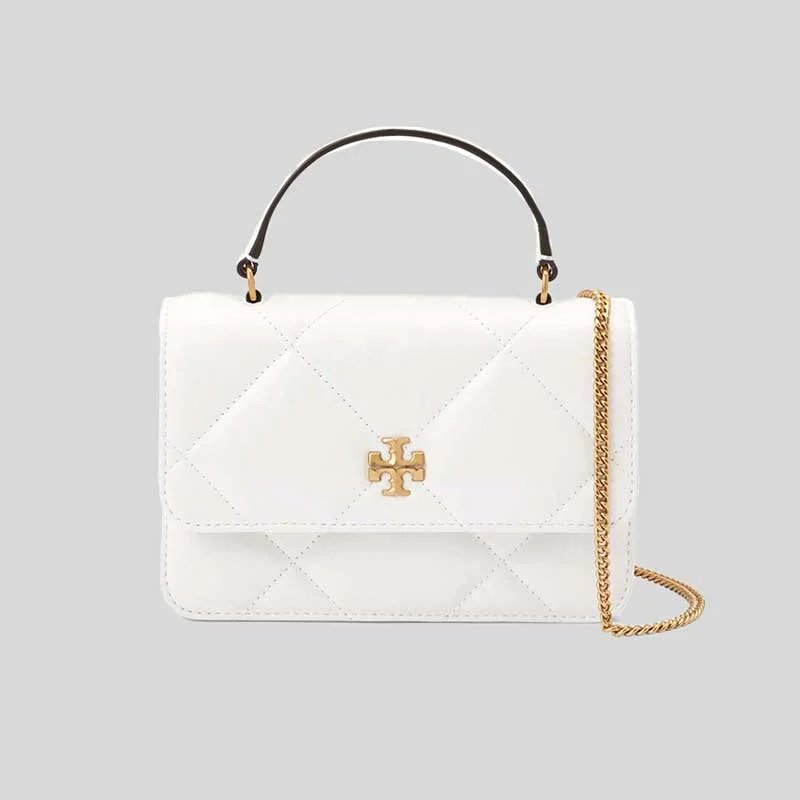 Card Case for Party Use for Social-TORY BURCH Mini Kira Diamond Quilt Top-Handle Chain Wallet Blanc RS-158326