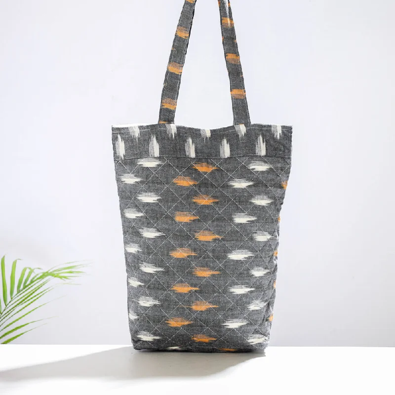 Shoulder bags with light nylon for easy carry -Grey - Handcrafted Quilted Ikat Weave Shoulder Bag