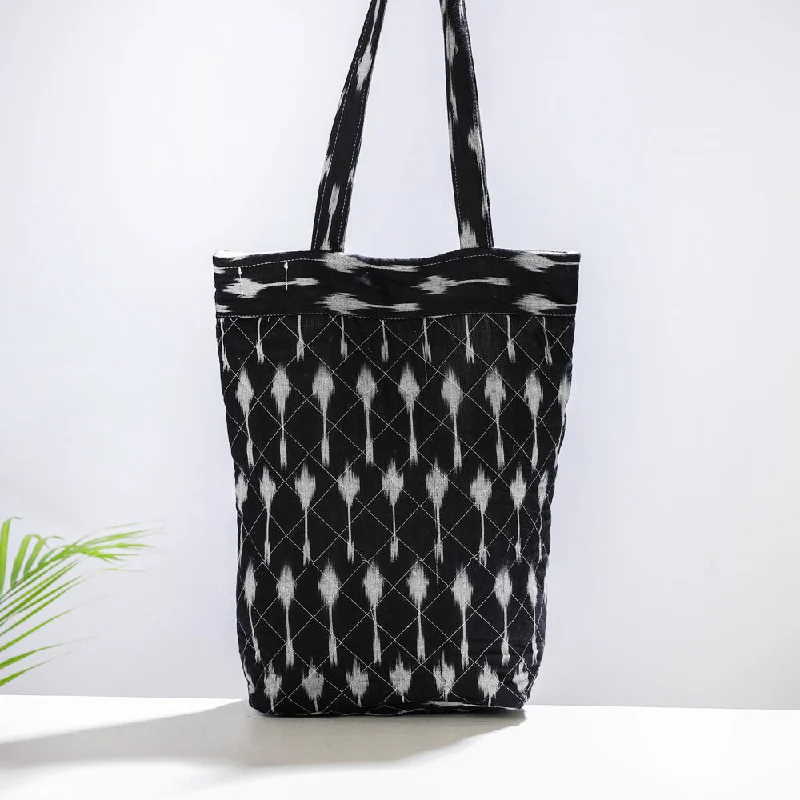 Shoulder bags with strong straps for heavy loads -Black - Handcrafted Quilted Ikat Weave Shoulder Bag