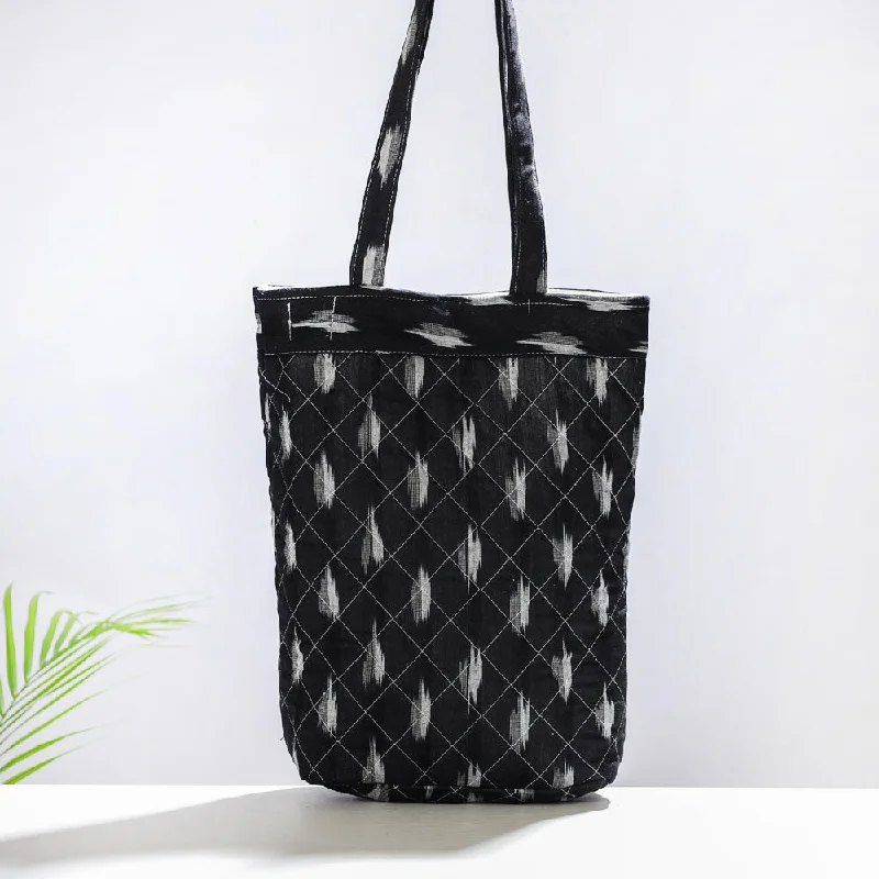 Shoulder bags with snap closures for sleek flair -Black - Handcrafted Quilted Ikat Weave Shoulder Bag