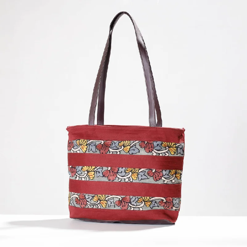 Shoulder bags great for holidays with festive pop -Red - Shoulder Bag - Handpainted Kalamkari Natural Dyed Cotton