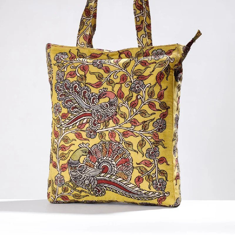 Shoulder bags with chunky logos for loud flair -Yellow - Shoulder Bag - Handpainted Kalamkari Natural Dyed Cotton