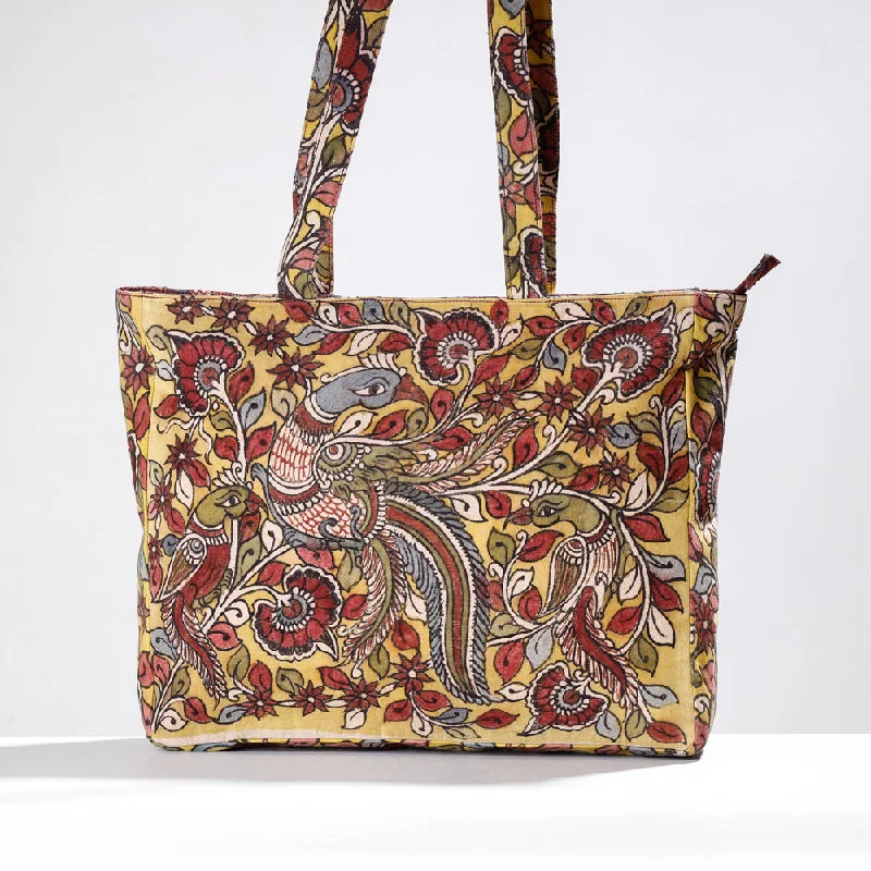 Shoulder bags inspired by timeless satchel bags -Yellow - Shoulder Bag - Handpainted Kalamkari Natural Dyed Cotton