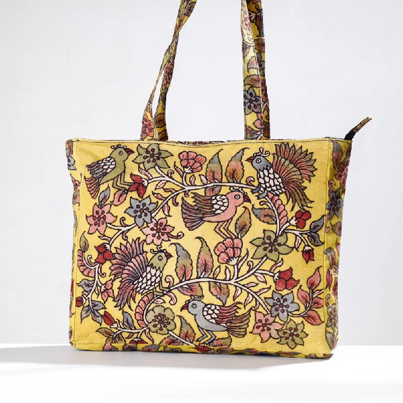 Shoulder bags perfect for yoga with sporty build -Yellow - Shoulder Bag - Handpainted Kalamkari Natural Dyed Cotton