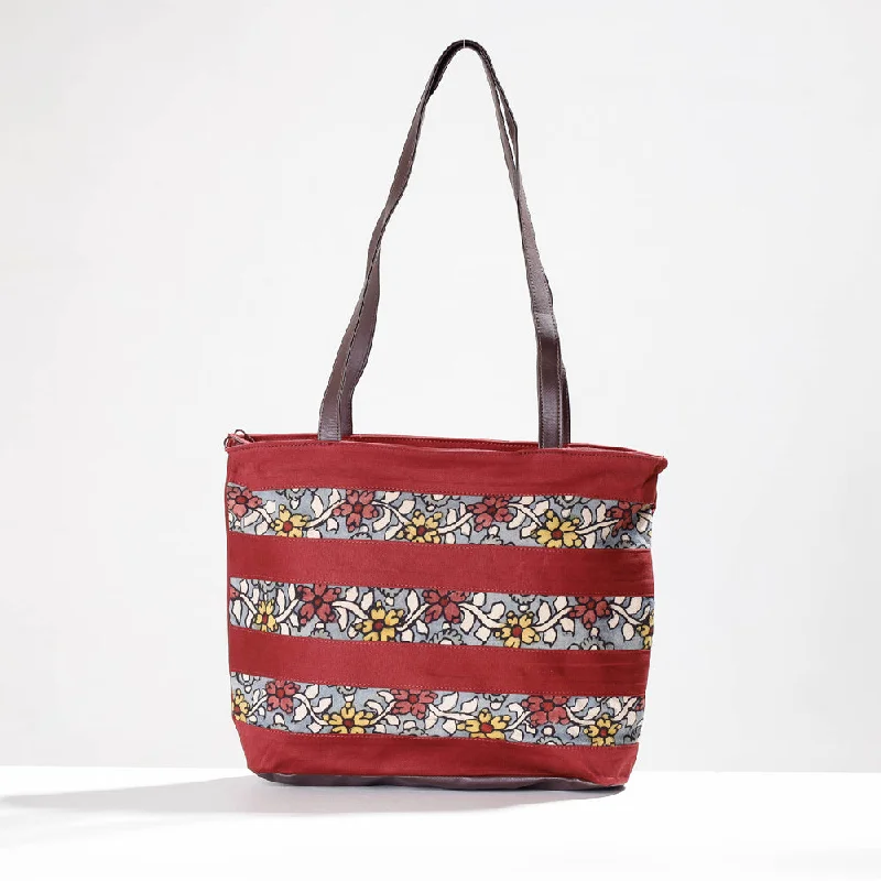 Shoulder bags featuring brass fittings for luxe shine -Red - Shoulder Bag - Handpainted Kalamkari Natural Dyed Cotton