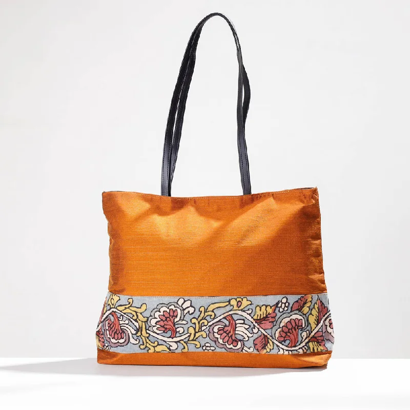 Shoulder bags with cool patterns for artsy flair -Orange - Shoulder Bag - Handpainted Kalamkari Natural Dyed Ghicha Silk