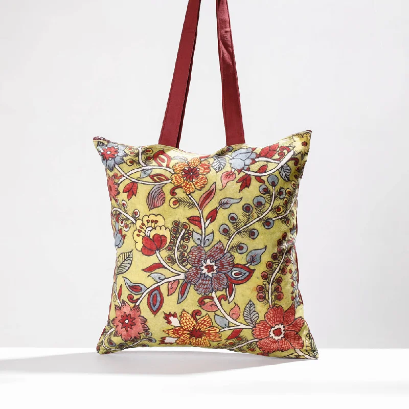 Chic shoulder bags perfect for stylish daily outings -Green - Jhola Bag - Handpainted Kalamkari Natural Dyed Cotton