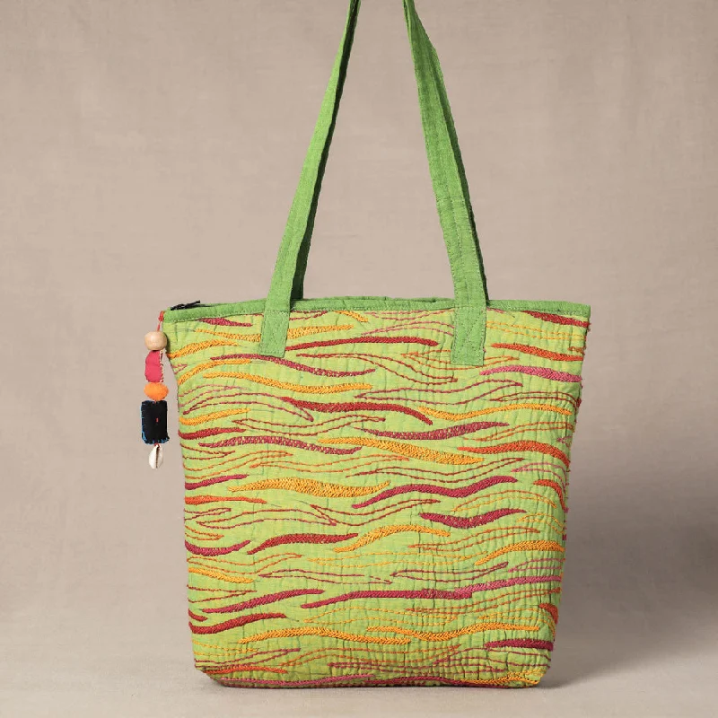 Shoulder bags with glossy finish for quiet shine -Green - Chandi Maati Tagai Work Tote Bag