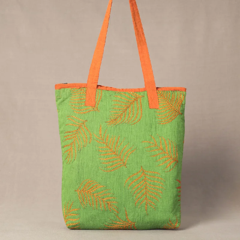 Shoulder bags with palm prints for beach vibes -Green - Chandi Maati Tagai Work Tote Bag