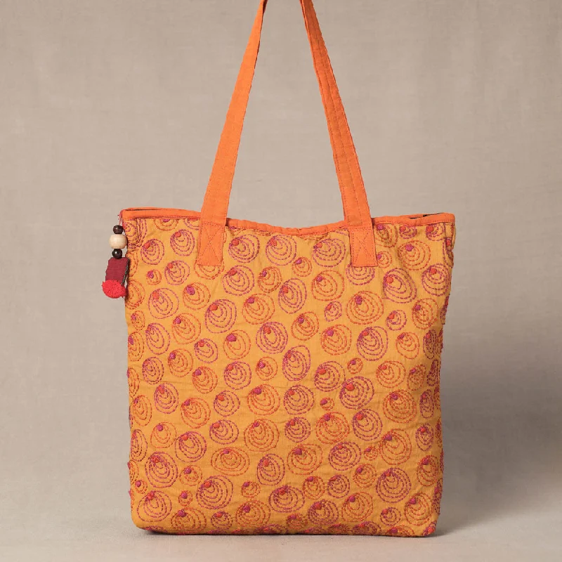 Shoulder bags with worn leather for gritty style -Orange - Chandi Maati Tagai Work Tote Bag