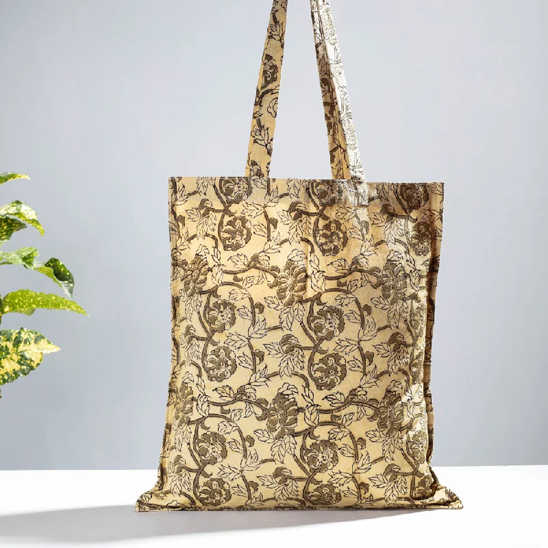 Shoulder bags in mint tones for spring glow -Yellow - Pedana Kalamkari Block Printed Natural Dyed Cotton Shopping Bag