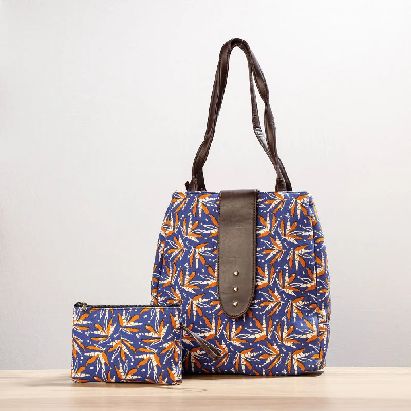 Shoulder bags featuring spiked details for edgy chic -Blue - Kutch Handcrafted Cotton Shoulder Bag (Set of 2)