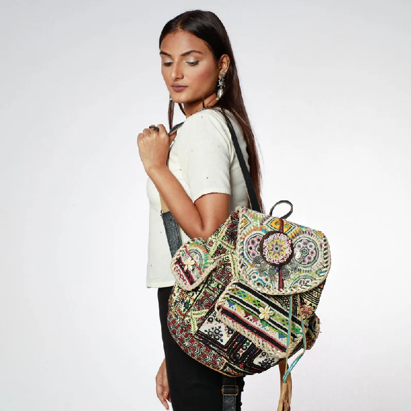 Shoulder bags with plush leather for rich feel -Multicolor - Banjara Vintage Embroidery Mirror, Bead & Coin Work Pithu Bag