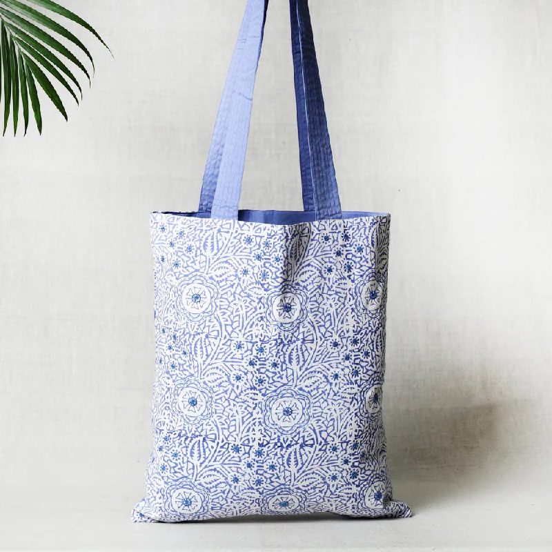 Shoulder bags featuring spiked details for edgy chic -Blue - Kantha Work Block Print Cotton Shoulder Bag