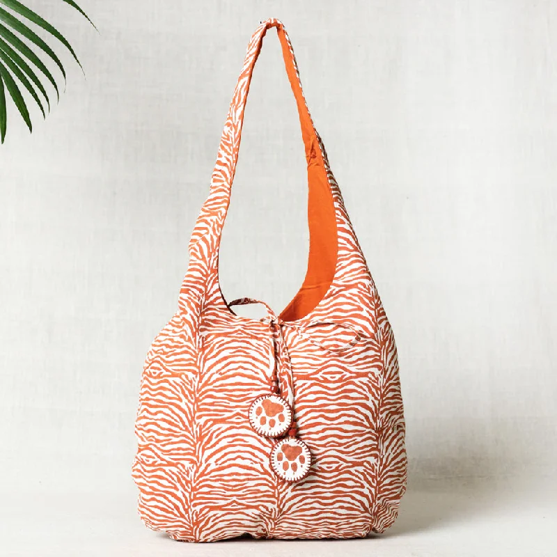 Shoulder bags with custom logos for personal style -Orange - Hand Block Print Cotton Shoulder Bag