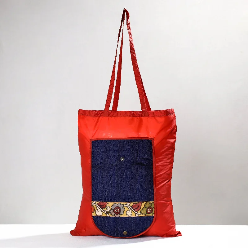 Shoulder bags great for flights with safe slots -Orange - Handpainted Kalamkari Natural Dyed Ghicha Silk Clutch Jhola Bag