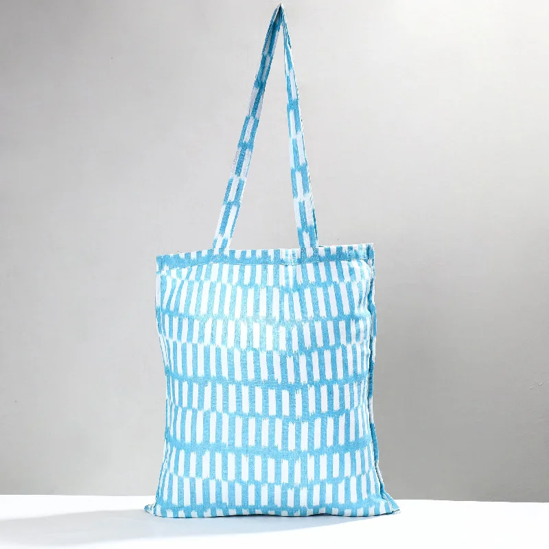 Shoulder bags with slim shapes for subtle luxe -Blue - Pochampally Ikat Cotton Fabric Shopping Bag