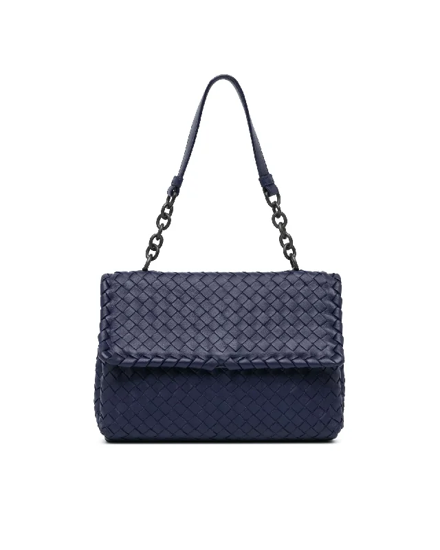 Shoulder bags featuring soft quilting for cozy chic -Woven Leather Flap Bag with Chain Strap