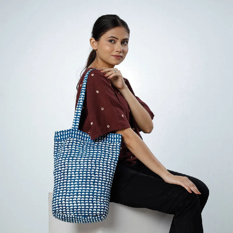 Shoulder bags with leafy prints for earthy vibes -Blue - Handcrafted Quilted Bagru Block Printed Shoulder Bag