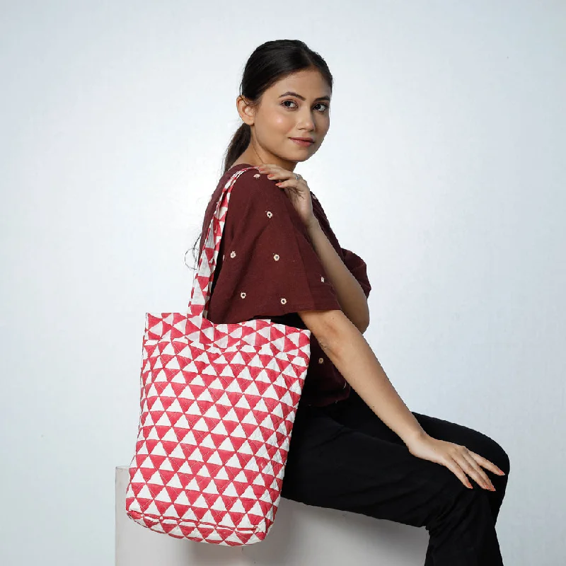 Shoulder bags with double seams for tough wear -Pink - Handcrafted Quilted Sanganeri Block Printed Shoulder Bag