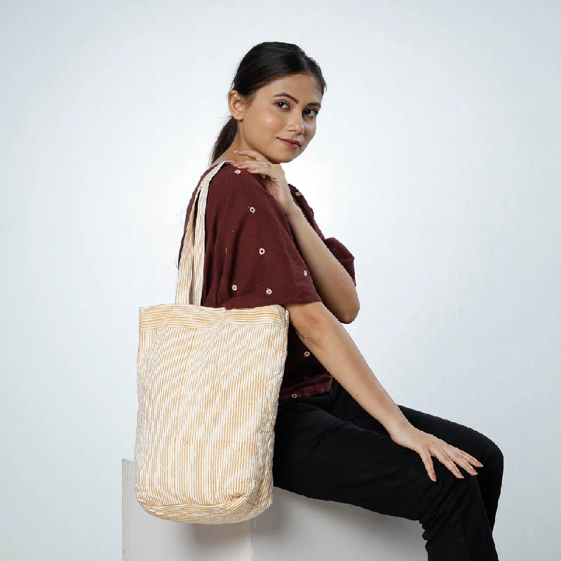 Shoulder bags with curved flaps for fresh design -Brown - Handcrafted Quilted Bagru Block Printed Shoulder Bag