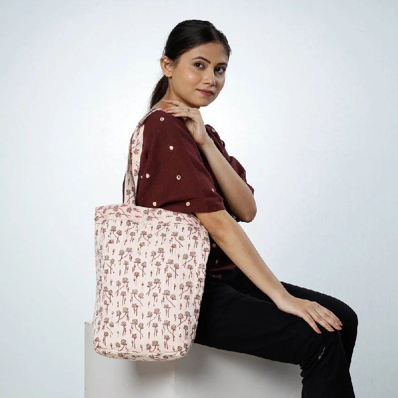 Shoulder bags in rust tones for fall chic -White - Handcrafted Quilted Sanganeri Block Printed Shoulder Bag