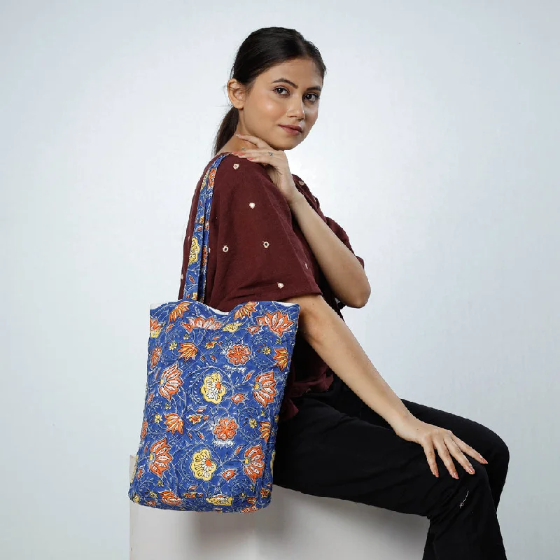 Shoulder bags with key clips for quick grabs -Blue - Handcrafted Quilted Sanganeri Block Printed Shoulder Bag