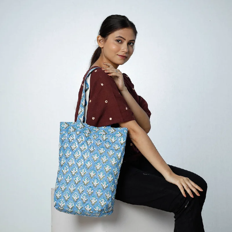 Shoulder bags with slim shapes for subtle luxe -Blue - Handcrafted Quilted Sanganeri Block Printed Shoulder Bag