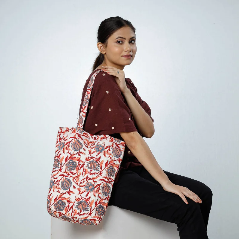 Shoulder bags with bead accents for glam flair -White - Handcrafted Quilted Sanganeri Block Printed Shoulder Bag