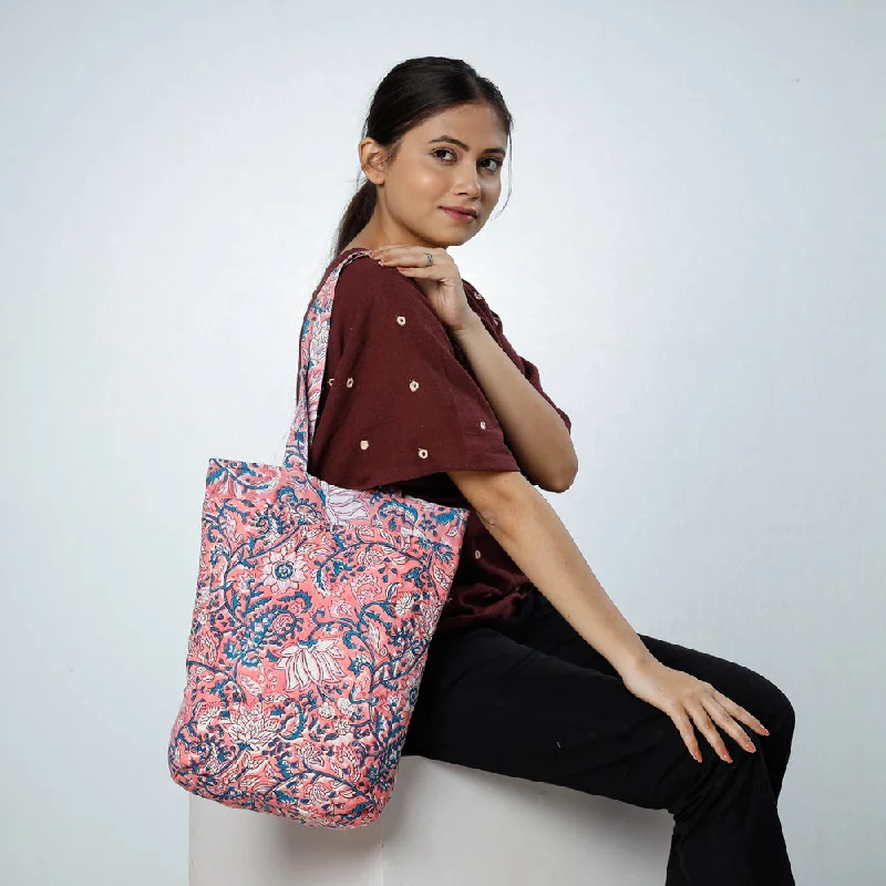 Shoulder bags with ethnic weaves for global charm -Pink - Handcrafted Quilted Sanganeri Block Printed Shoulder Bag