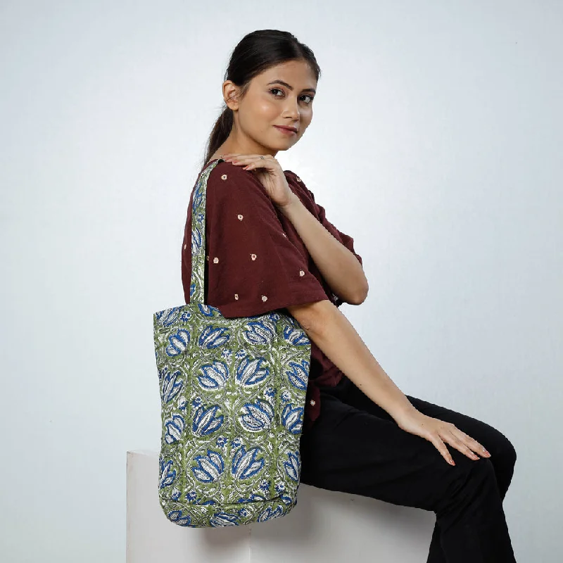 Shoulder bags great for gifting with fresh look -Green - Handcrafted Quilted Sanganeri Block Printed Shoulder Bag