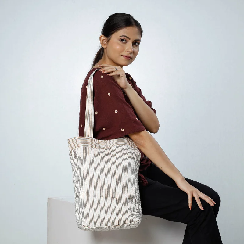 Shoulder bags featuring fuzzy trim for plush texture -Grey - Handcrafted Quilted Bagru Block Printed Shoulder Bag