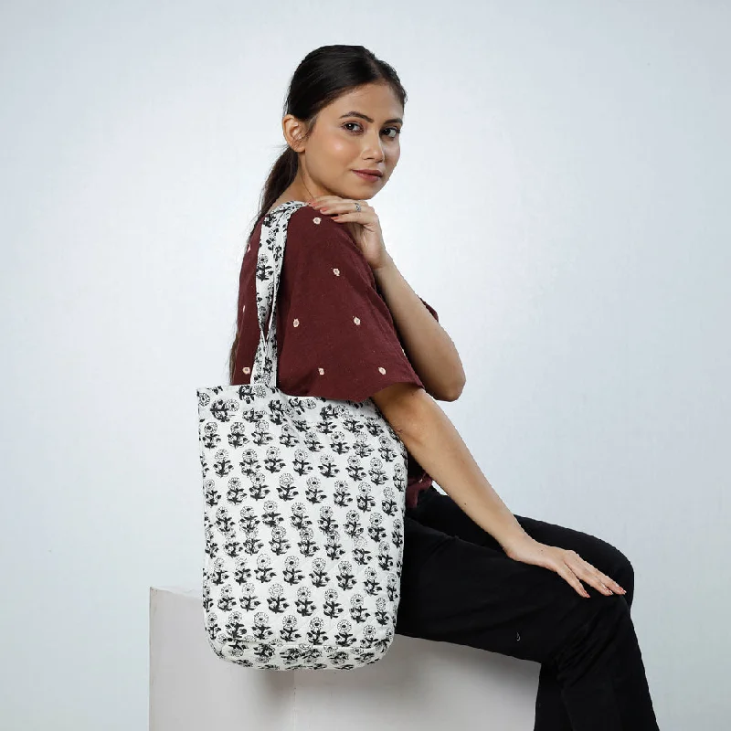 Shoulder bags with sharp shapes for modern style -White - Handcrafted Quilted Sanganeri Block Printed Shoulder Bag