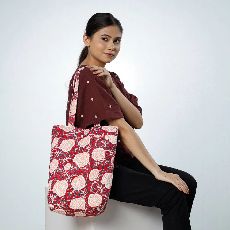 Shoulder bags designed for pets with cozy space -Red - Handcrafted Quilted Sanganeri Block Printed Shoulder Bag